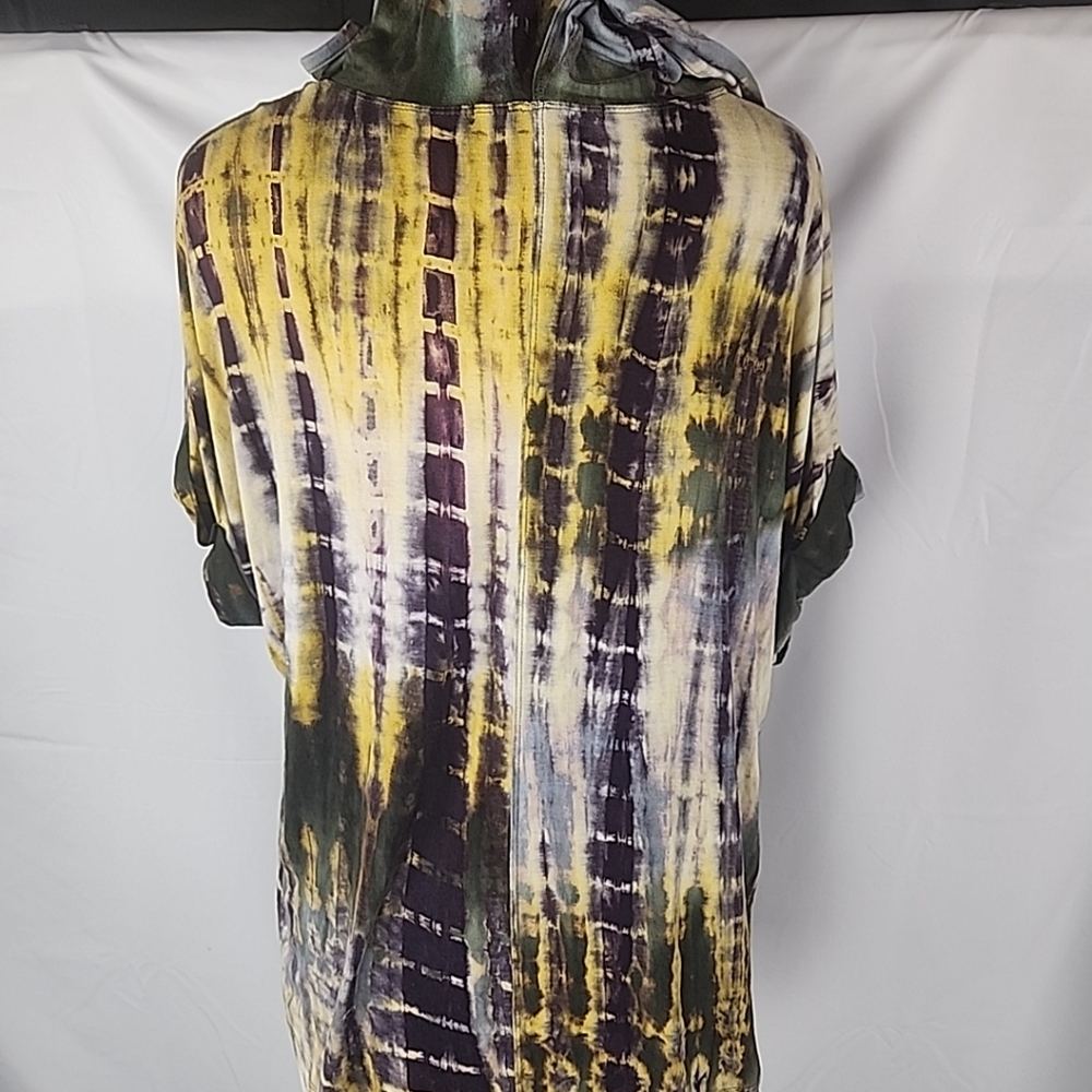 Coin 1804 Hooded Top Women Sz 1X Hand Tie Dye Kangaroo Pocket Boho Short Sleeve - Picture 4 of 11